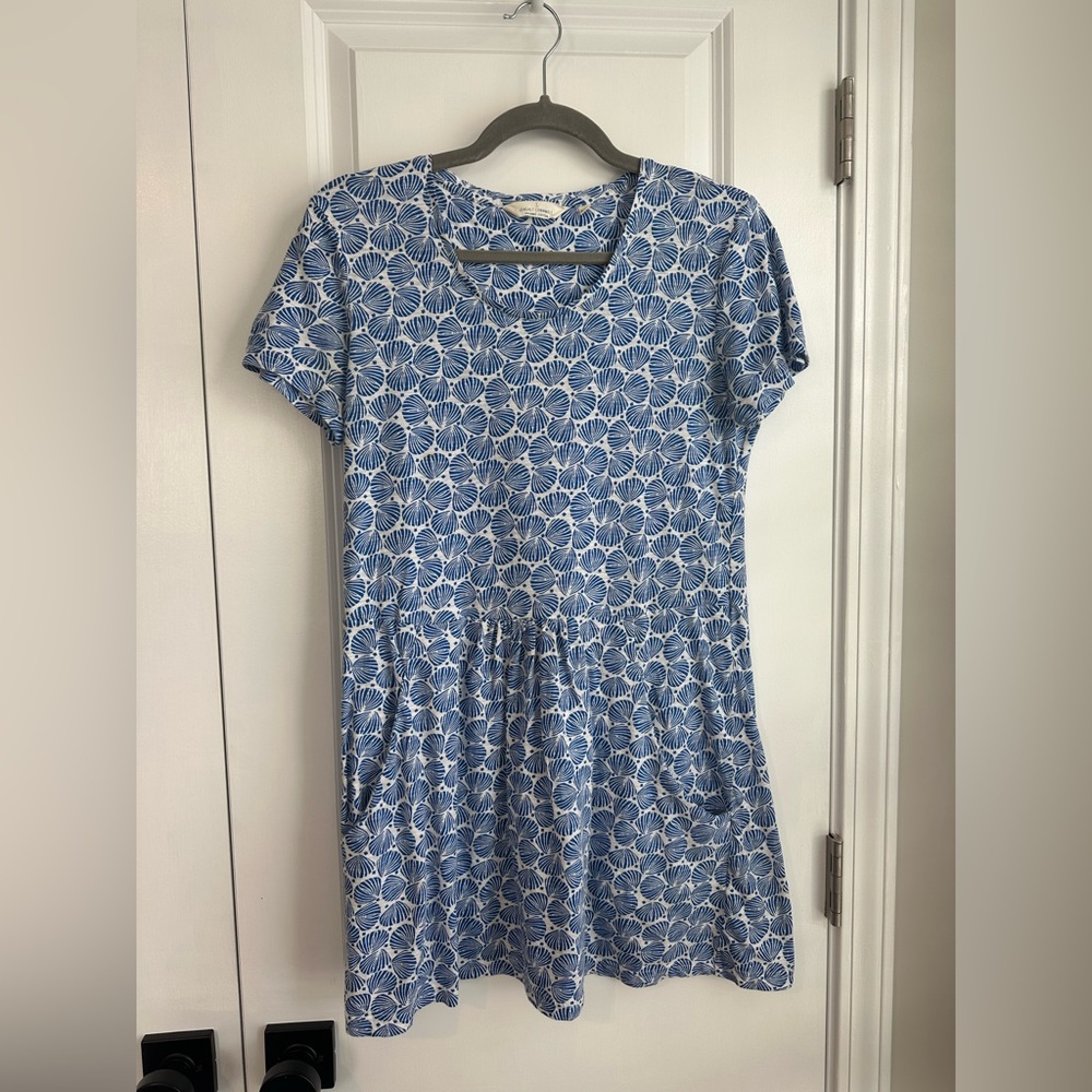 Seasalt Cornwall Devoran Seashell Organic Cotton Tunic Dress Blue White Size 10